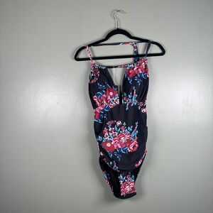 NWT SouqFone‎ One Piece Halter Tie Floral Swimsuit Women's Size Medium